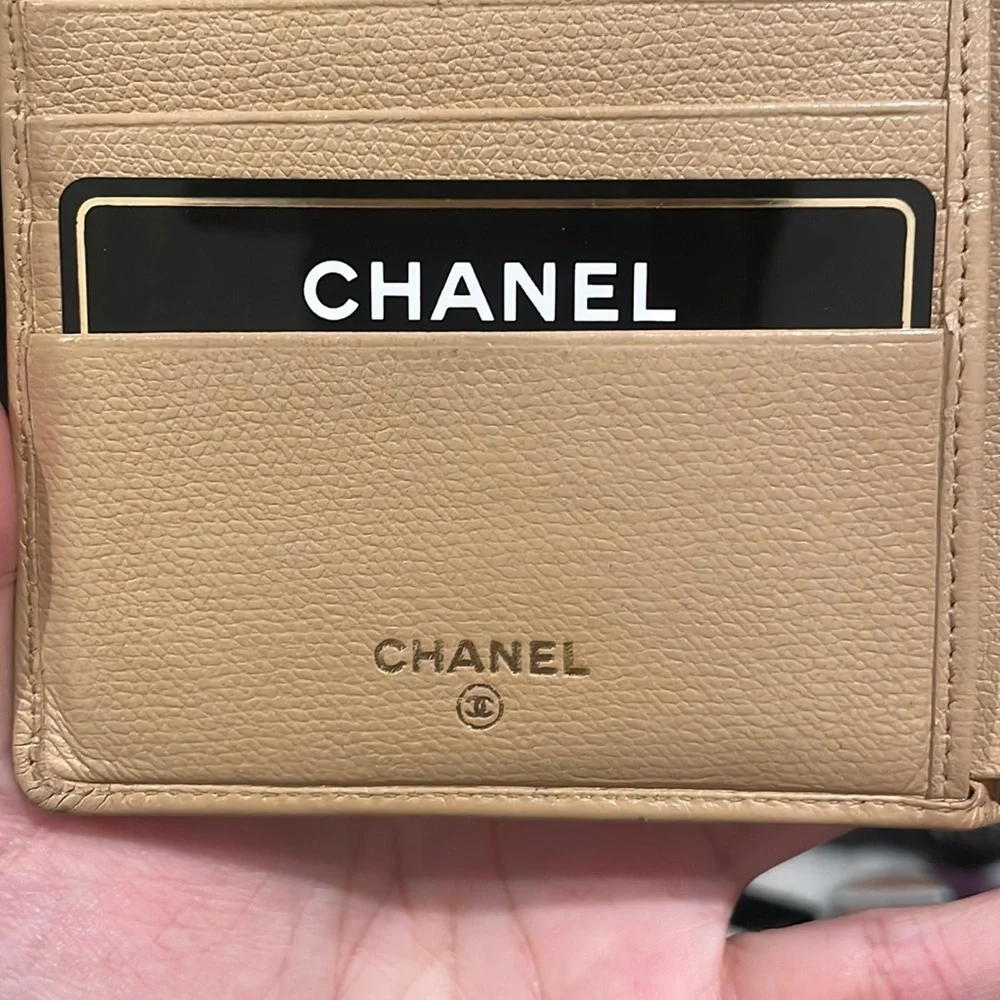 Chanel Beige Leather Wallet - Classic CC Embossed